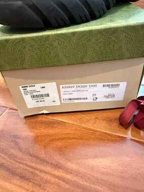 Gucci Black Rubber Sole Shoe with Red Strap Accent